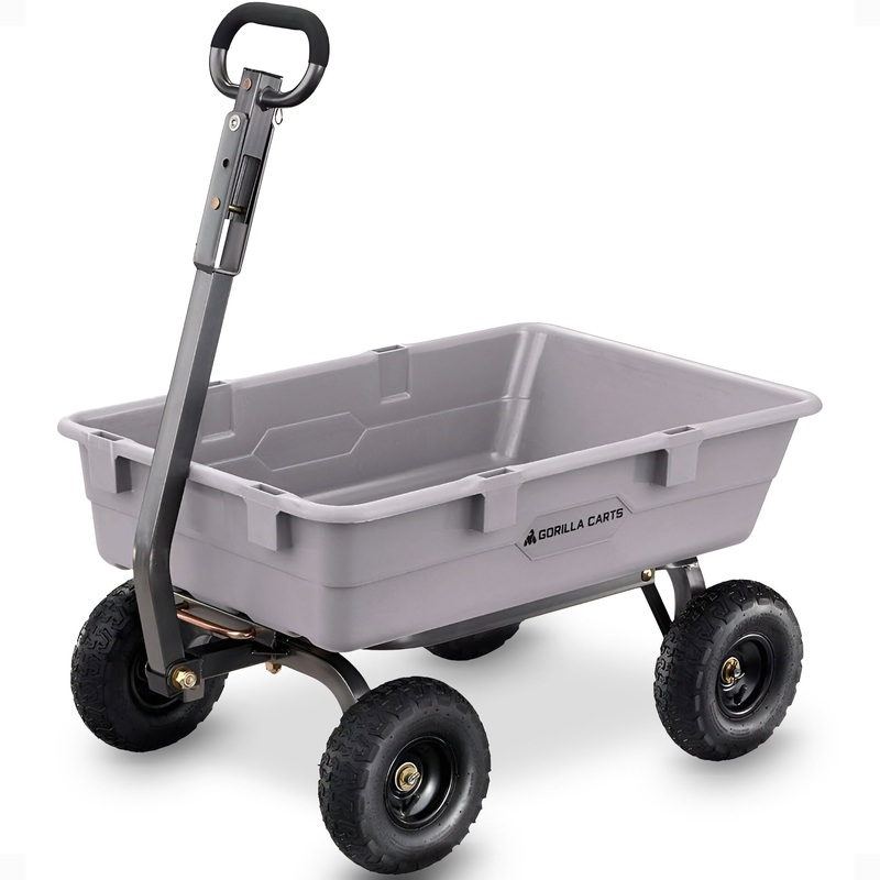 Gorilla Carts 800 Pound Capacity Poly Yard Dump Utility Cart, Gray (Used)