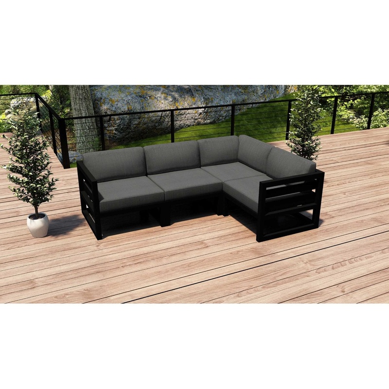 Harmonia Living – Avion 4 Piece Sectional Set | Corner, Middle, Left and Right | Fabric Sunbrella | HL-AVN-BK-4SEC Canvas Charcoal (CC)