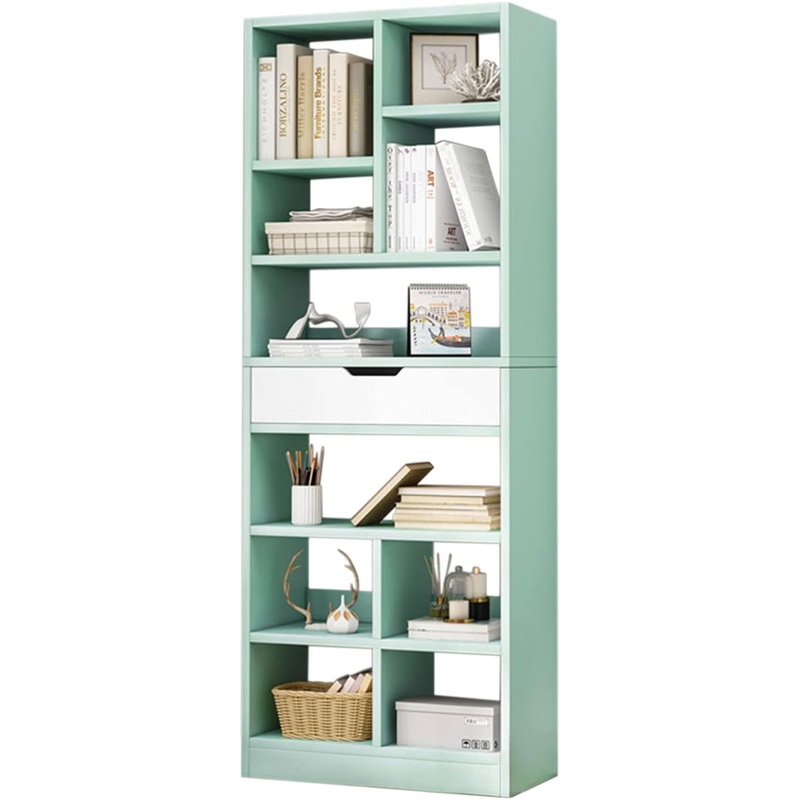 10-Cube Tiffany Green Wooden Freestanding Bookshelf Tiffany Green 71″H