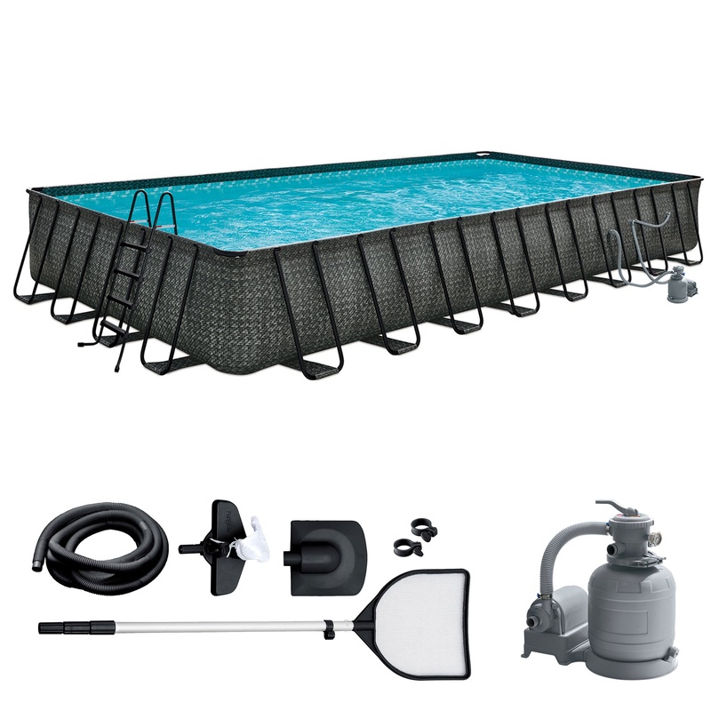 32ft x 16ft x 52in Oasis Designer Rectangle Lap Pool, Dark Herringbone (Used)