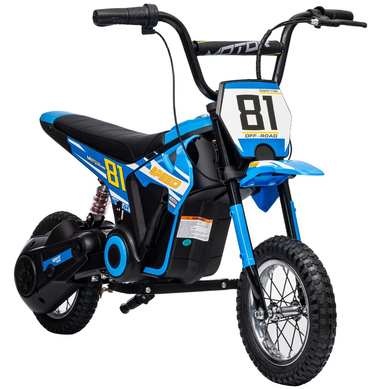 Kids Electric Motorbike, 24V Battery Powered Dirt Bike with 250W Motor, 6-16km/h, 7AH Batteries, 12″ Inflatable Tires and Rear Suspension, Ride On Motorcycle for 8-12 Years Old, Blue