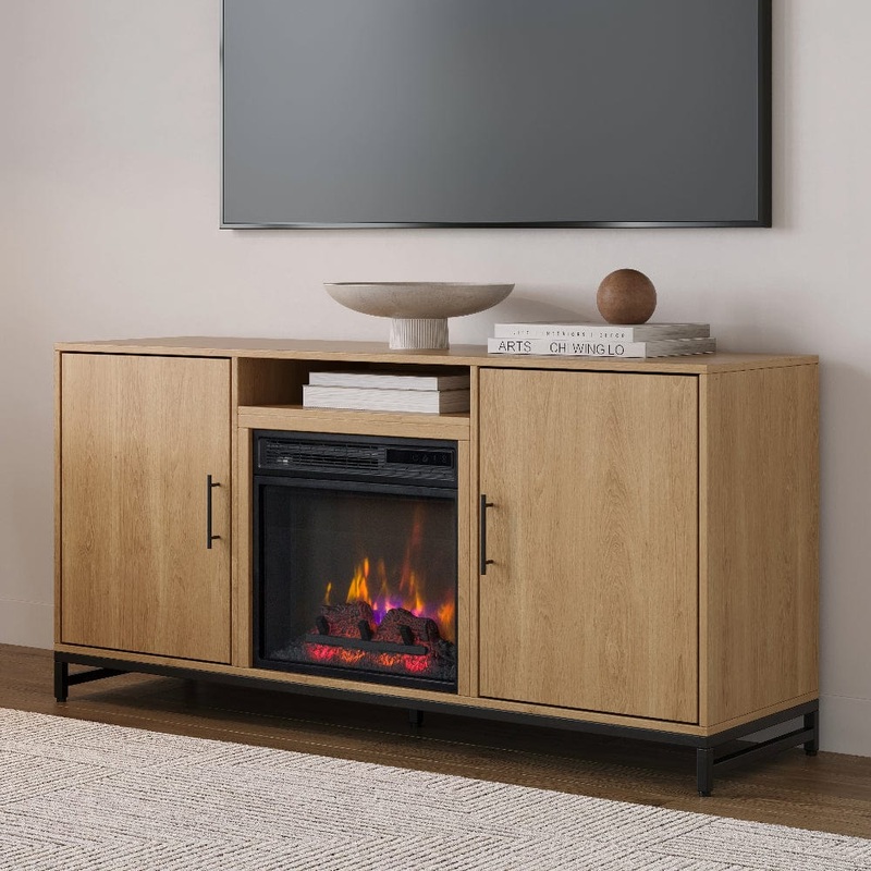 Rochester 56-in White Oak Electric Fireplace TV Stand