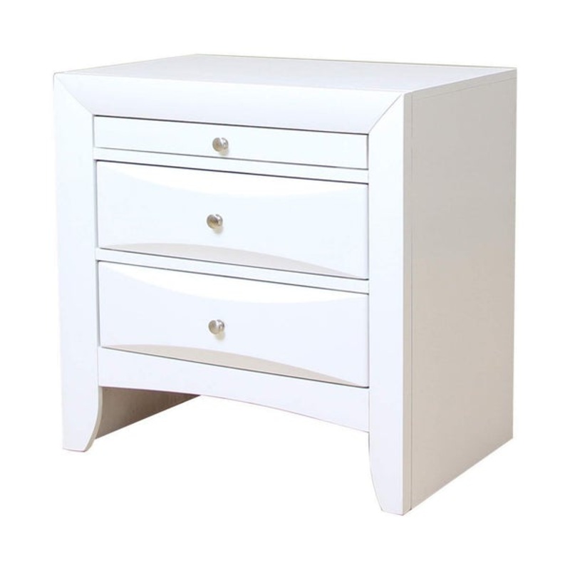 Contemporary 3 Drawer Wood Nightstand, White