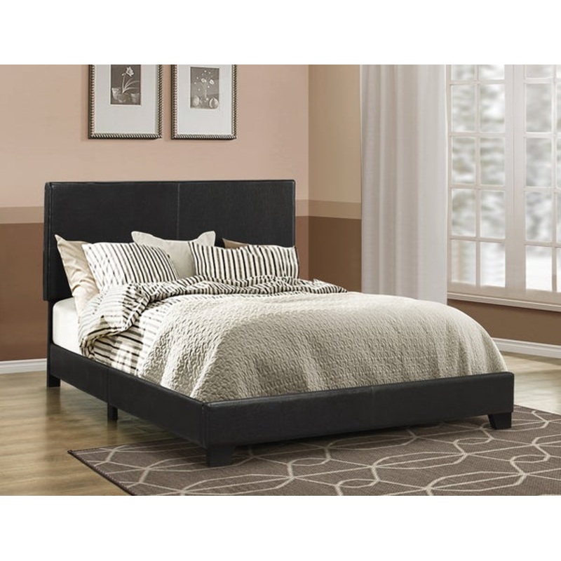 Leather Upholstered Queen Size Platform Bed, Black