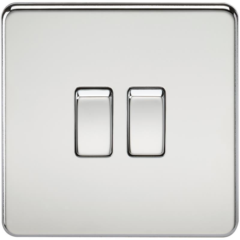 10A 2G 2 Way 230V Screwless Polished Chrome Electric Wall Plate Switch
