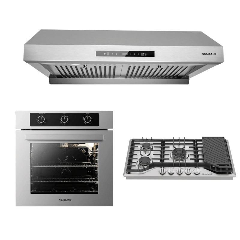 36” Stainless Steel Gas Kitchen Appliance Set 36 Gas Cooktop & 24 Gas Oven & 36” Range Hood