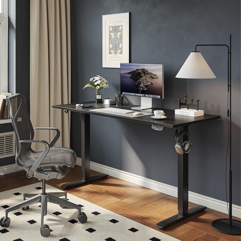 48″ Black Electric Standing Desk Adjustable Height Black 48 X 24 Inch