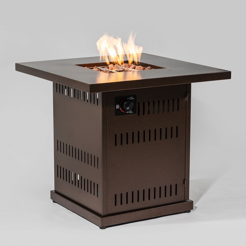 28″ Propane Gas Fire Pit Table, 50000 BTU Square Steel Fire Pit for Outside Patio Deck Garden Courtyard-Brown Brown