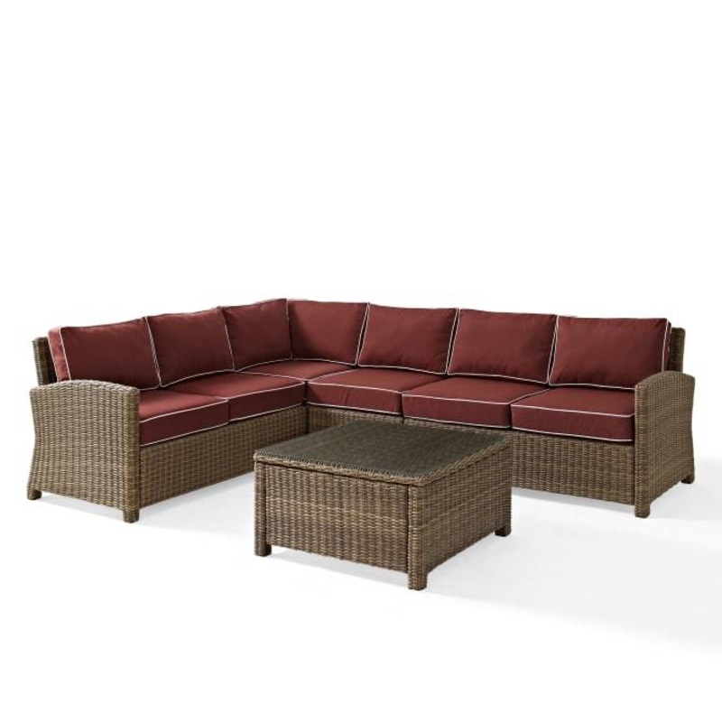 Crosley Furniture – Bradenton 5Pc Outdoor Wicker Sectional Set Include Color/Weathered Brown – Right Side Loveseat, Left Side Loveseat, Corner Chair, Center Chair, & Sectional Glass Top Coffee Table – KO70020WB-XX Sangria