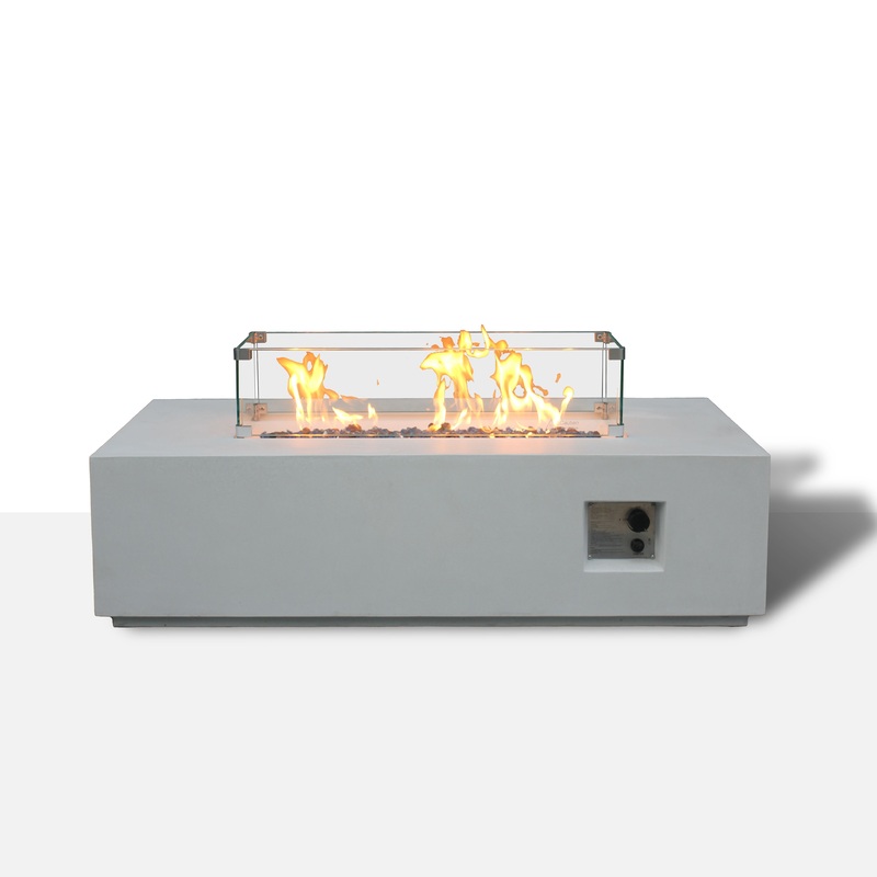 52 Inch Outdoor Concrete Propane gas rectangle Fire Pit table in Antique white color White