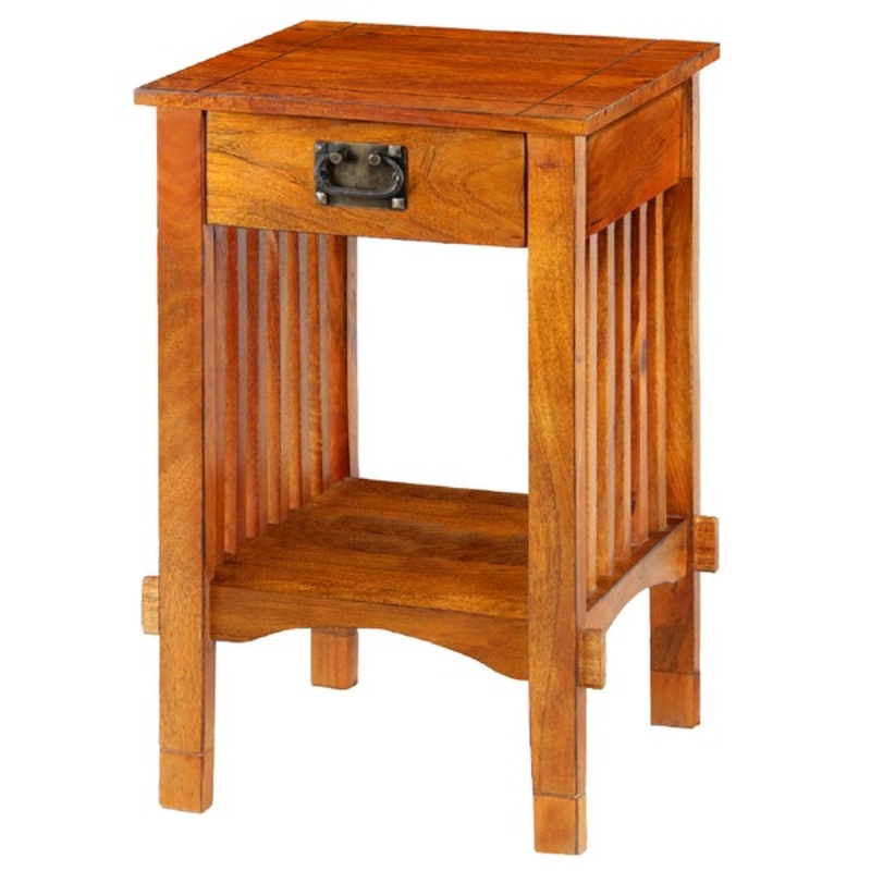 Spacious Mango Wood Nightstand With Slatted Side Panels, Brown
