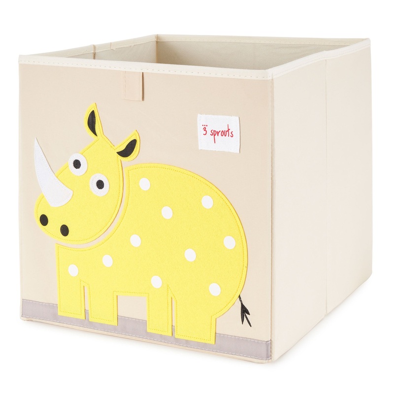 3 Sprouts Children’s Fabric Storage Cube Box Soft Toy Bin, Yellow Rhino (Used)