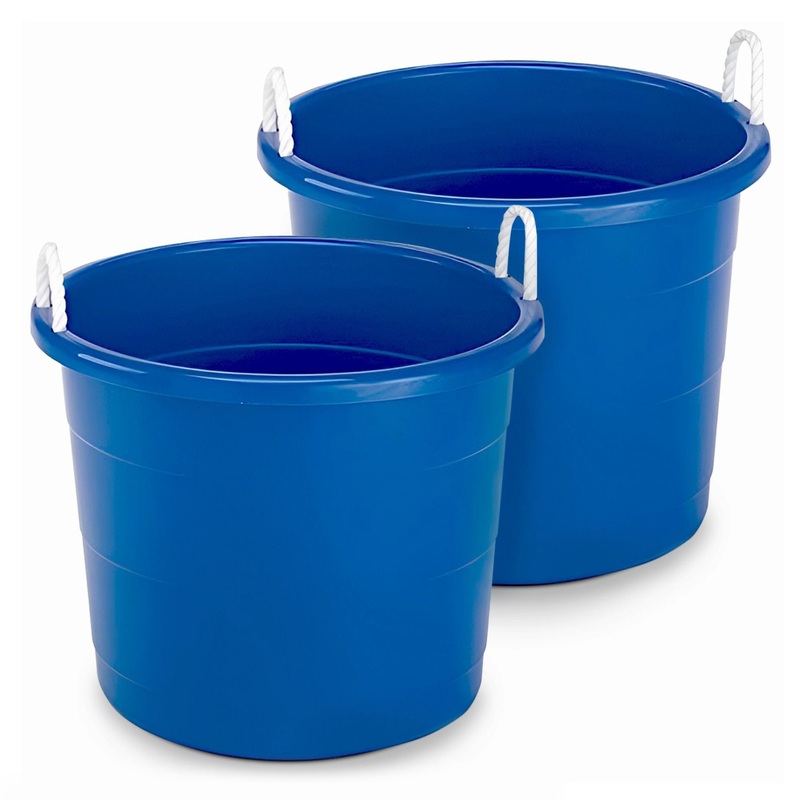 18 Gal Plastic Storage Round Utility Tub w/ Handles, Blue (2 Pack) (Open Box)