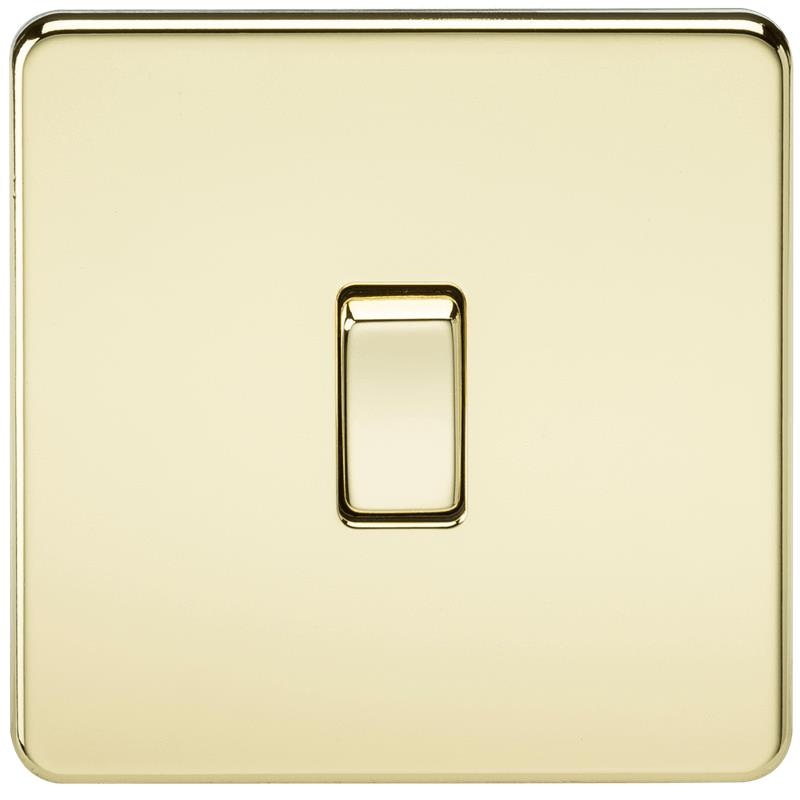 10A 1G 2 Way 230V Screwless Polished Brass Electric Wall Plate Switch