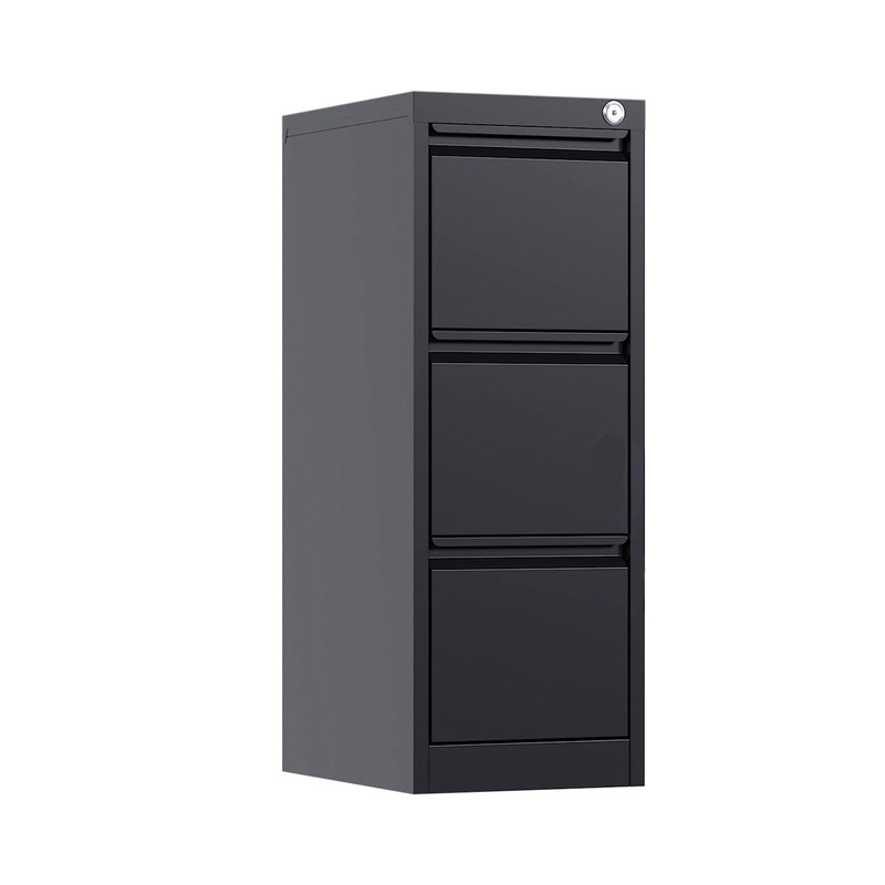 AOBABO 3 Drawer Vertical Metal File Cabinet w/lock for Home/Office, Black(Used)