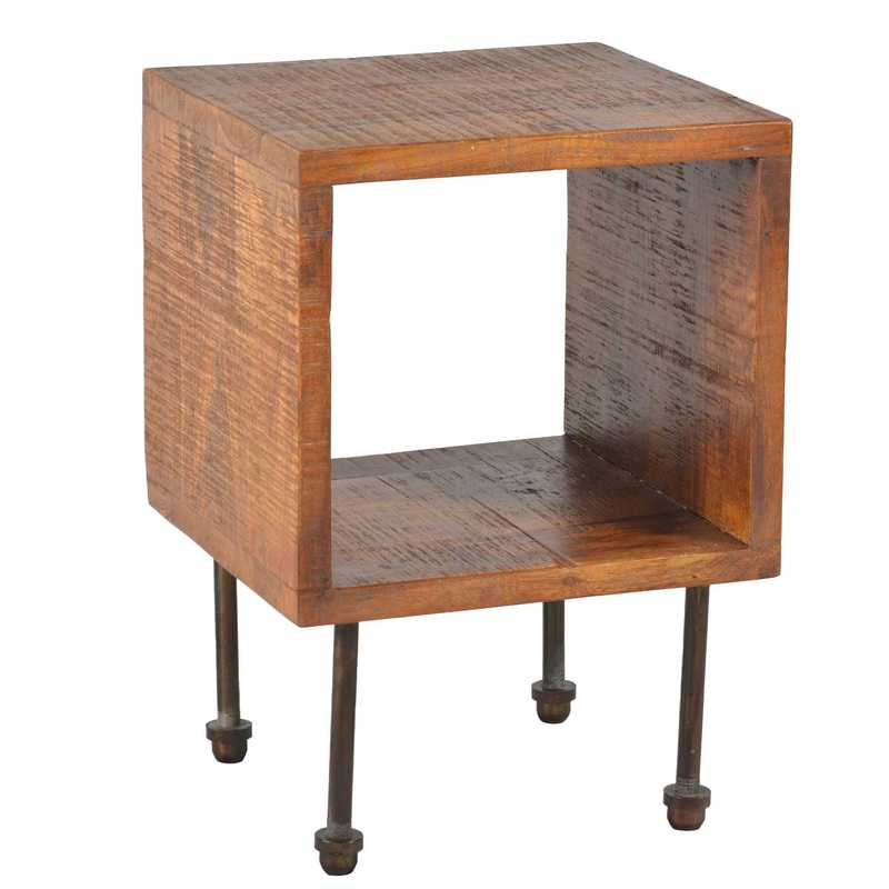 22 Inch Industrial Style Cube Shape Wooden Nightstand With Rough Sawn Texture, Brown – UPT-204786