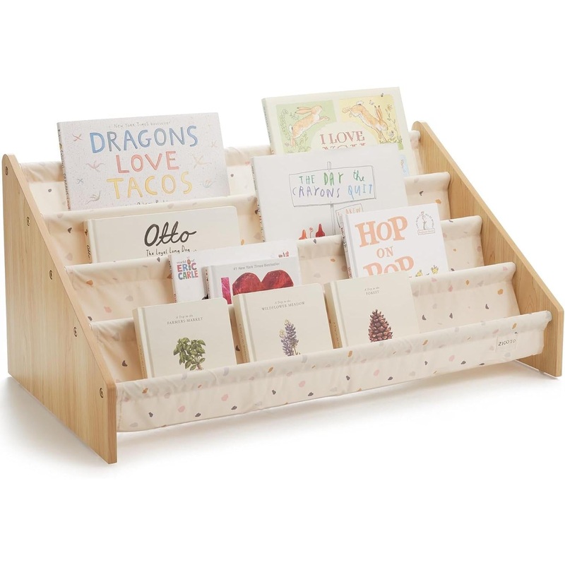 Decorative Bookshelf for Kids – Beautiful Shelf to Display All Books of Your Little One – the Perfect Nursery Organizer for Your Baby Girl or BoyS Montessori Bedroom or Toddler Play Room Decor Terrazzo