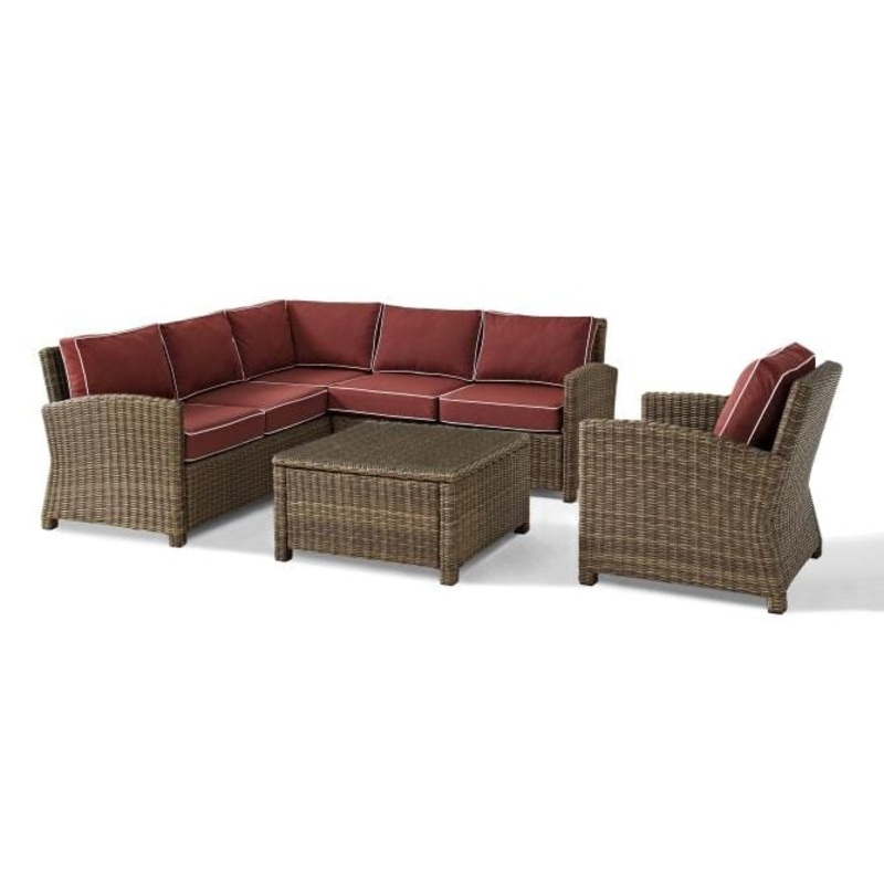 Crosley Furniture – Bradenton 5Pc Outdoor Wicker Sectional Set Include Color – Right Side Loveseat, Left Side Loveseat, Corner Chair, Arm Chair, & Sectional Glass Top Coffee Table – KO70021XX-XX Sangria/Weathered Brown