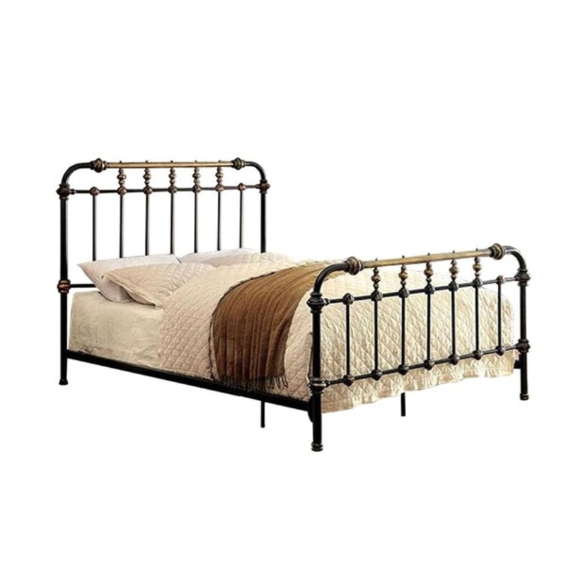 Metal Full Bed With Gold Accent, Black