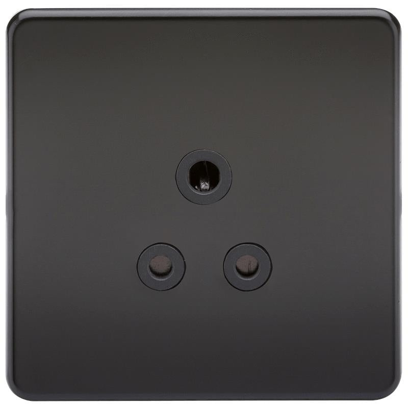 1G 5A Screwless Matt Black Round Pin 230V Unswitched Electrical Wall Socket Black Insert
