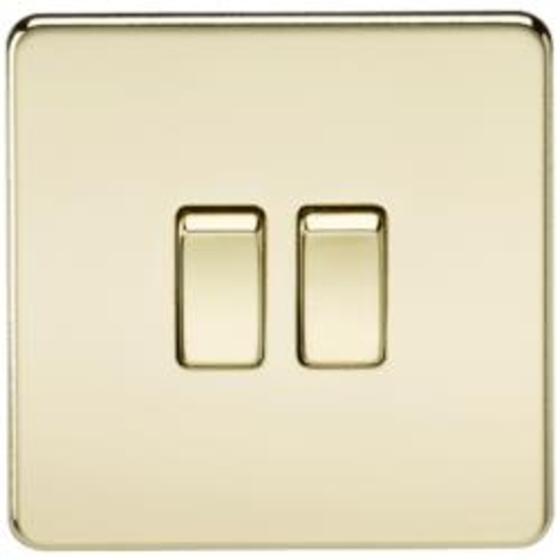 10A 2G 2 Way 230V Screwless Polished Brass Electric Wall Plate Switch