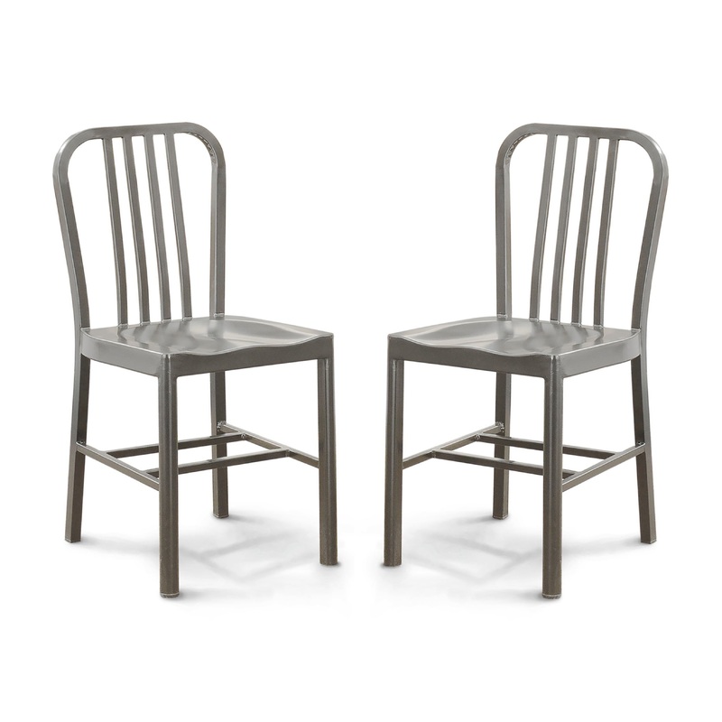 Waterloo Industrial Metal Slat Back Side Chairs in Gun metal finish (Set of 2)