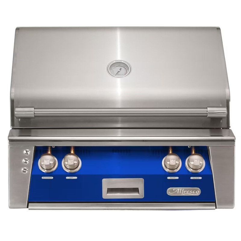 Alfresco 30-Inch Built-in Stainless Steel Gas Grill w/ Rotisserie & Sear Zone in Ultramarine Blue Propane