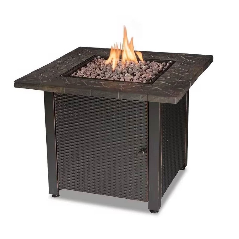 30 Inch Bronze Propane Fire Pit, Lava Rocks, Outdoor Gas Fire Table