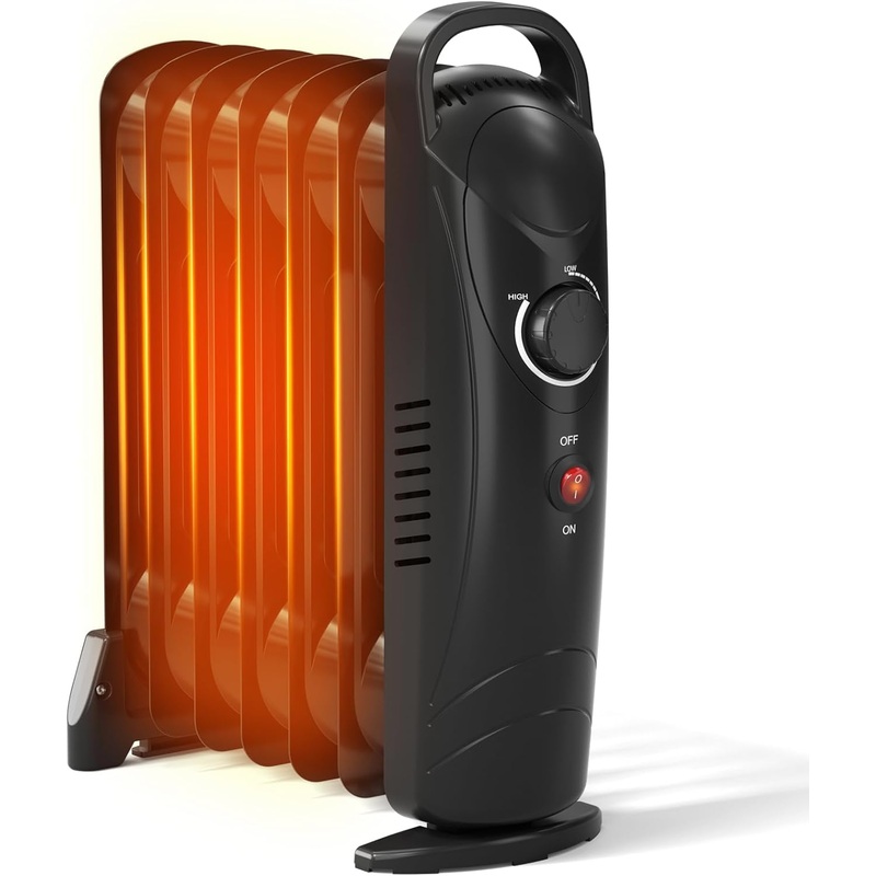 Airo Comfort Small Oil Filled Heater, Portable Radiant Space Heater with Energy Saving, Overheat Safety, 700W Personal Heater Quiet Work for Small Space Bedroom, Indoor use (Black)