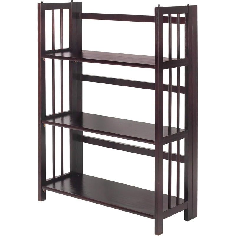 3 Shelf Folding Stackable Bookcase, 27.5″ Wide, Espresso Espresso 3-Shelf Stackable