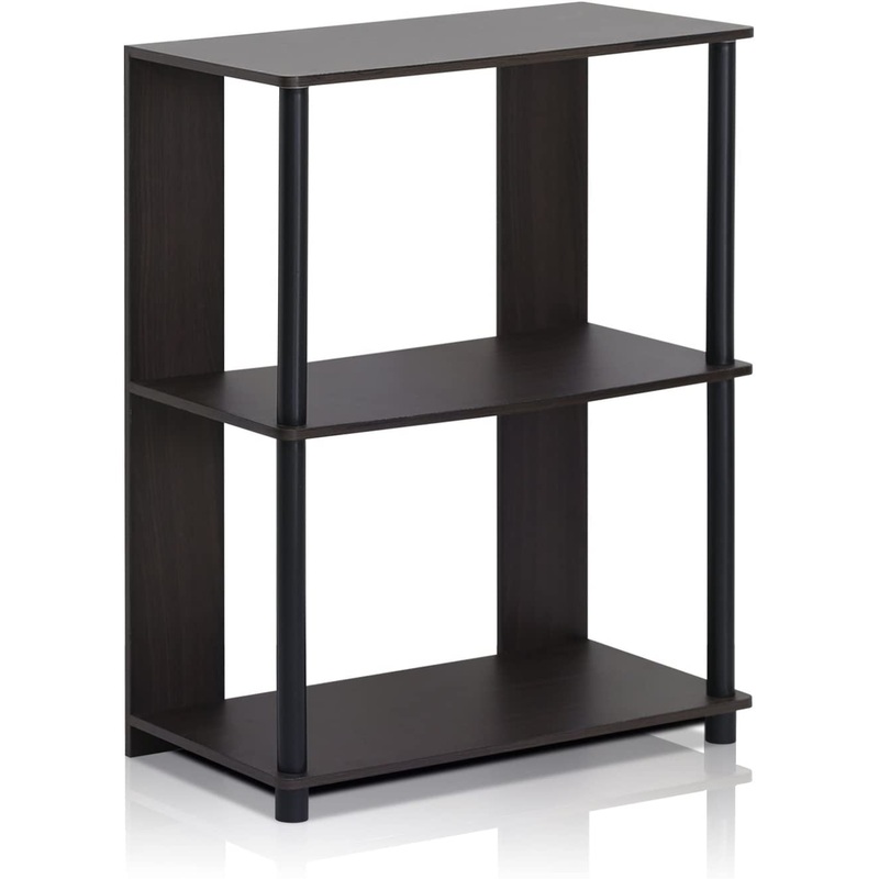 JAYA Simple Design 3-Tier Bookcase / Bookshelf / Display Rack, Plastic Tubes, Walnut Walnut/Black 3-Tier Plastic Poles