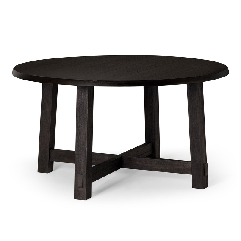 Sasha Organic Round Wooden Dining Table in Weathered Black Finish