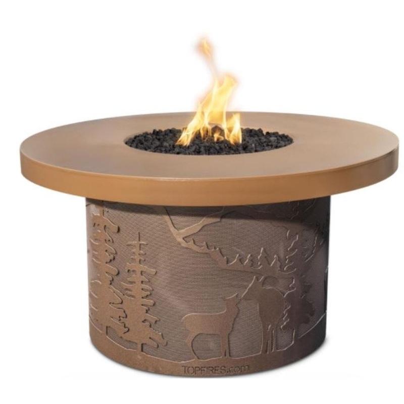 46″ Outback Deer Country GFRC Metallic/Rustic Top and Powdered Steel Base Round Natural Gas Fire Table – 110V Electronic – The Outdoor Plus Metallic Bronze Black