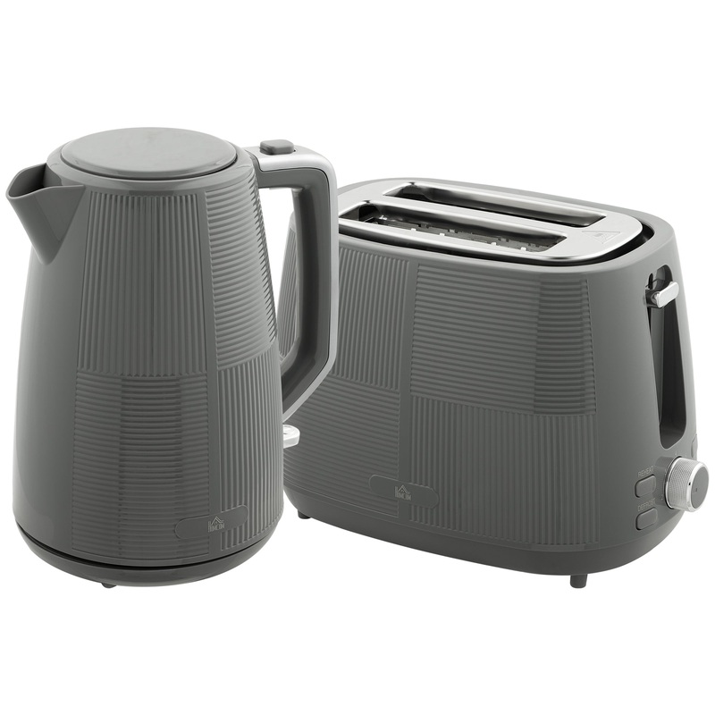 1.7L Fast Boil Electric Kettle and 2 Slice Water Toaster Set, Grey