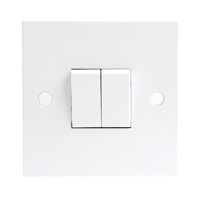 10A White 2G Twin 2 Way 230V Electric Wall Plate Switch