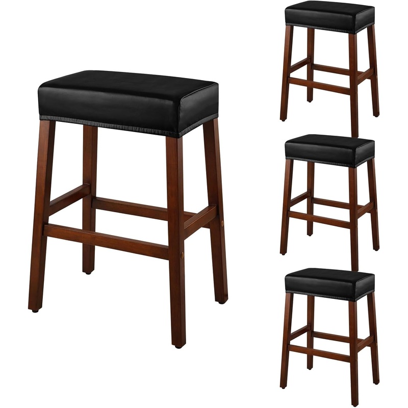 Stool Covers Rectangle – 4 Pack Stretch Oilproof Waterproof PU High Chair Cover Vanity Stool Cover Pub Counter Bar Stool Covers Saddle Seat Cover with Elastic Bands Pu Leather-Black 4