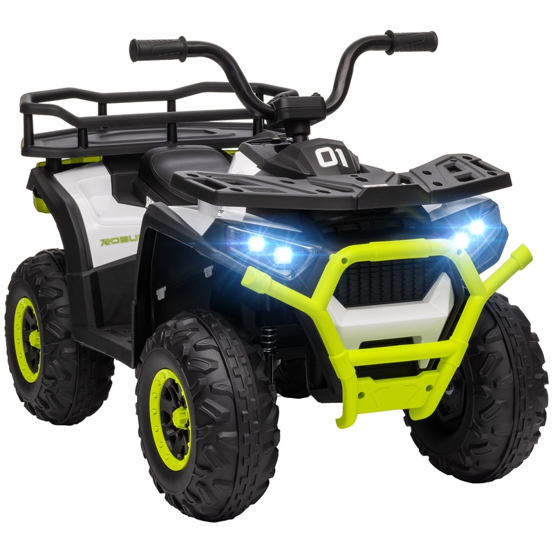 12V Kids Electric Ride on ATV, Battery Powered Quad Bike with 4 Suspension Wheels, Forward Reverse Function, Headlights Music, Storage Basket, for Ages 3-5 Years – Green