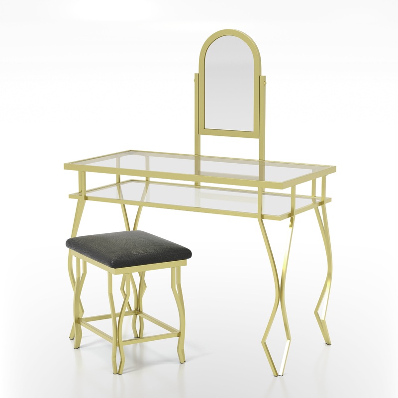 Yates Contemporary Metal Vanity Set in Champagne