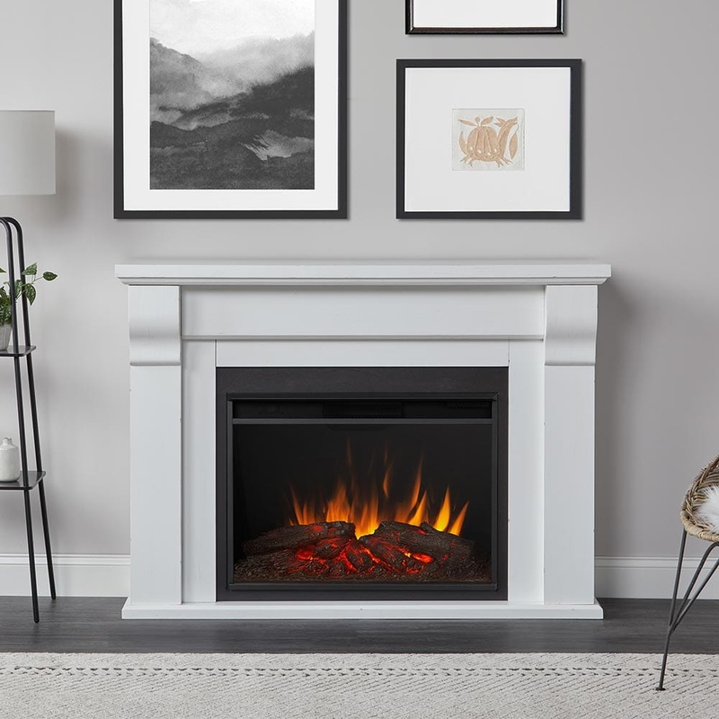 Whittier Grand Electric Fireplace Mantel Package in Rustic White