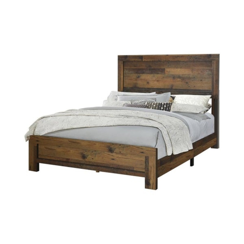 Contemporary Style Queen Size Bed With Rustic Details, Dark Brown