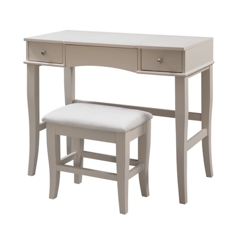 Wooden Vanity Set With Flip Top Mirror And 2 Drawers, Beige And White