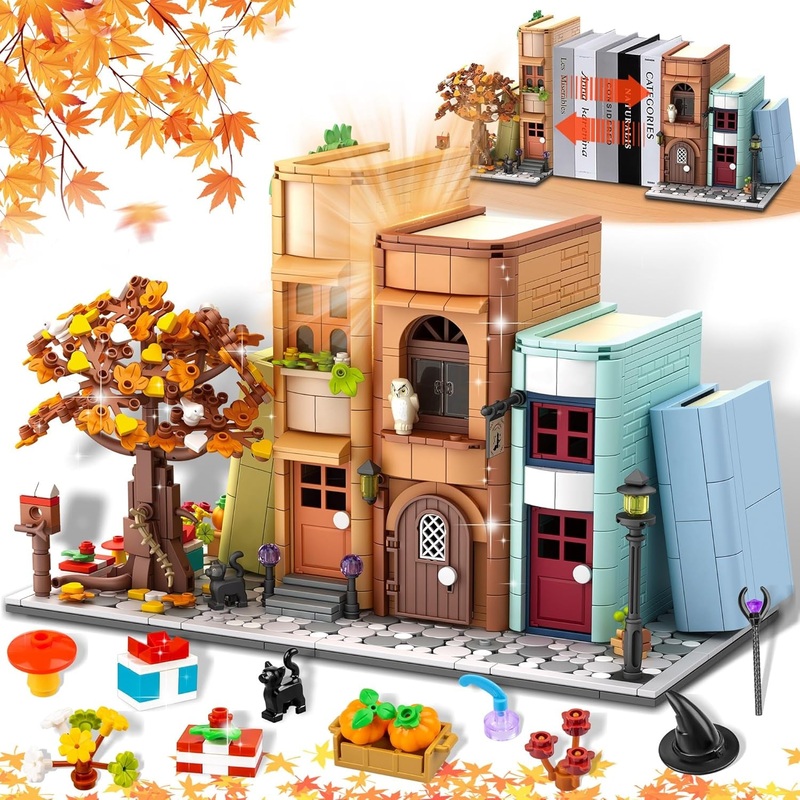 Bookend Magic House Building Kit, Home Decorative for Building Block Toy, Bookcase Miniature House Model Building, Cool Bookshelf Organizer and Home Decor 1488Pcs