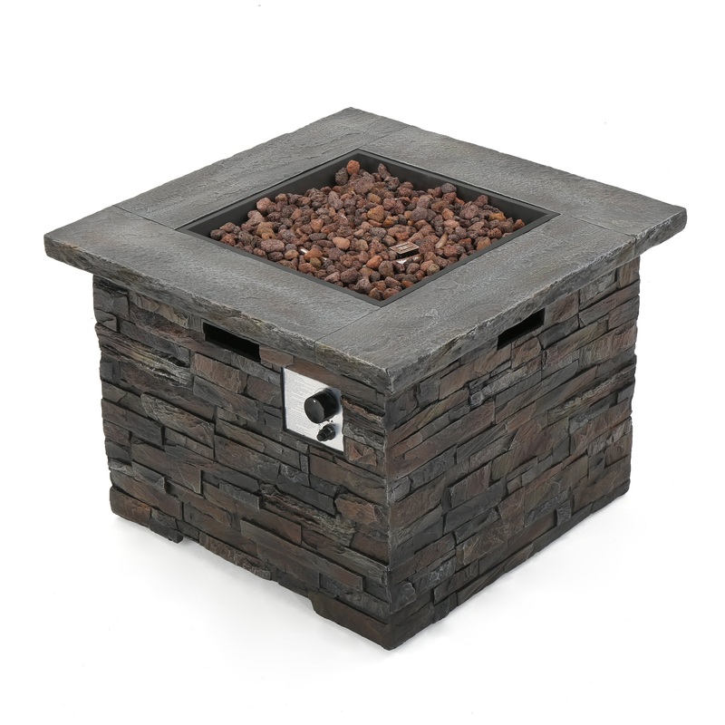 35″ Square MGO Propane Fire Pit, 40,000 BTU Outdoor Gas Fire Table for Patio & Backyard Stone Gray