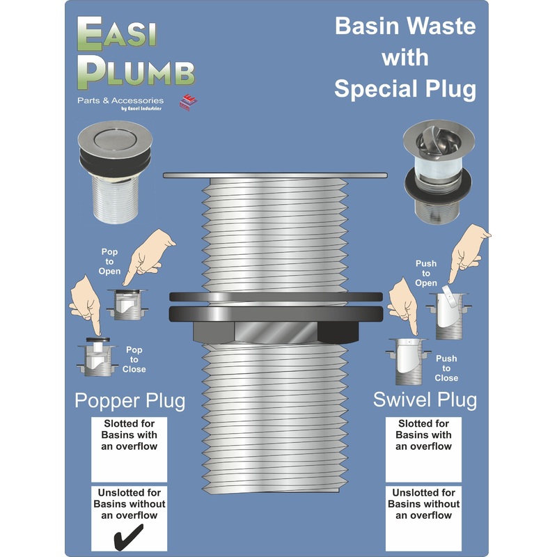 Basin Waste 1 1/4″ Unslotted with Popper