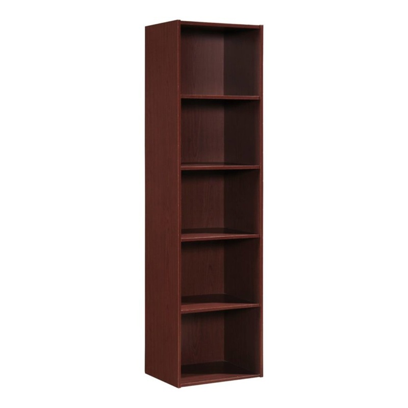 12 x 16 x 60 In 5 Shelf Bookcase Organizer, Mahogany Wood Finish (Used)