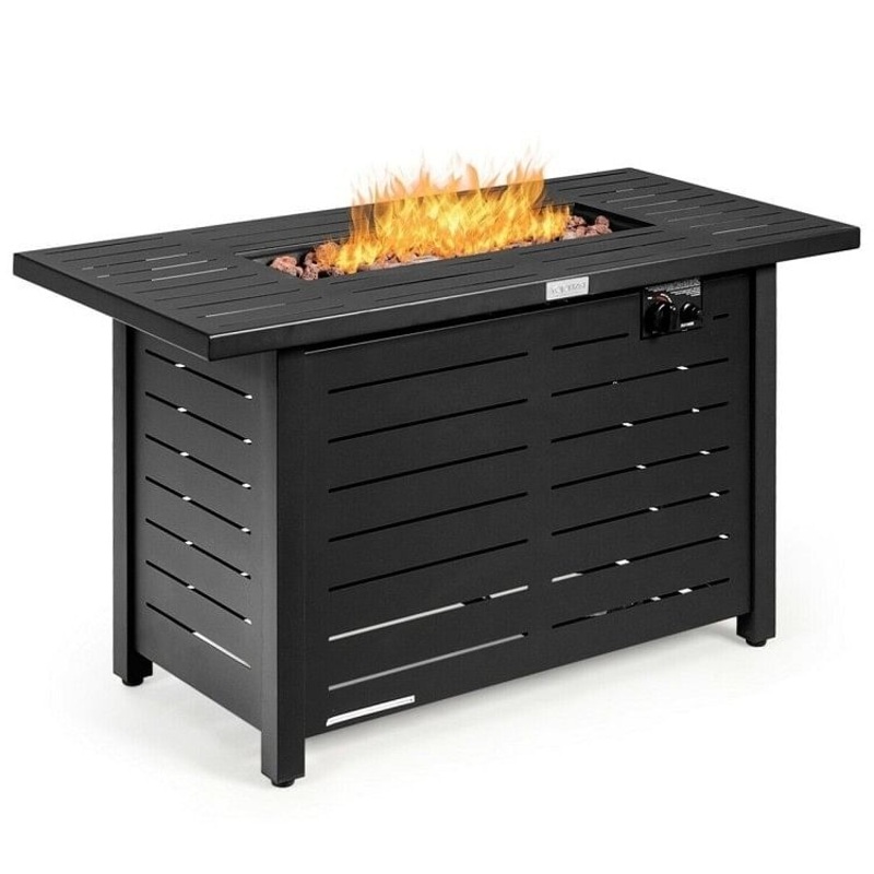 60,000 BTU Rectangular Gas Fire Pit Table, Portable Propane Outdoor