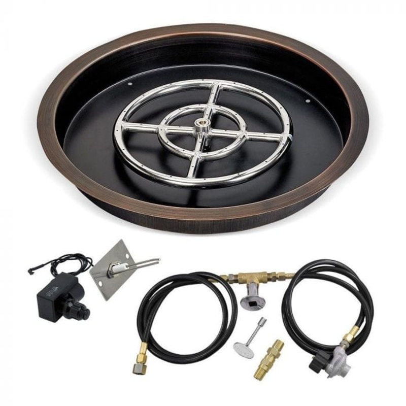American Fire Glass OB-RSPSIT Oil Rubbed Bronze Round Drop-In Pan with S.I.T. System 19-25-Inch 19-Inch Propane