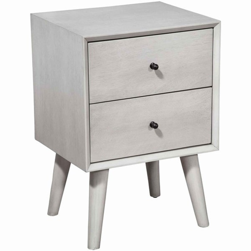 Mid Century Modern Wooden Nightstand With 2 Drawers And Slanted Legs, Gray – BM220516