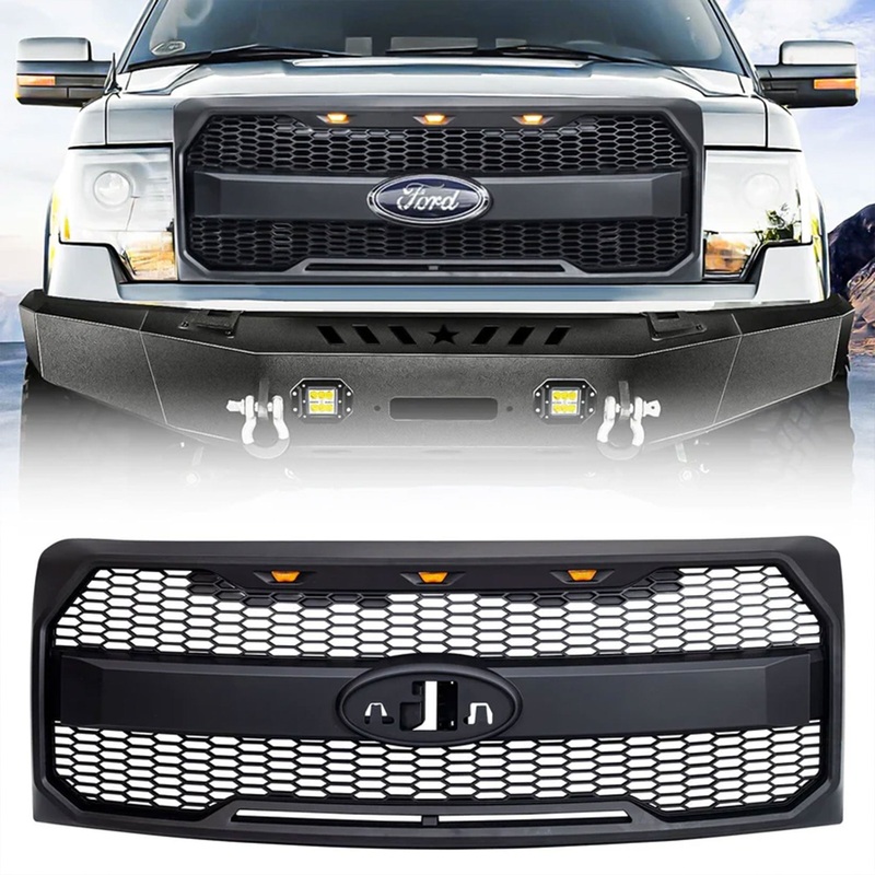 AMERICAN MODIFIED Raptor Mesh Grill for ’09-’14 Ford F150, Matte Black(Open Box)