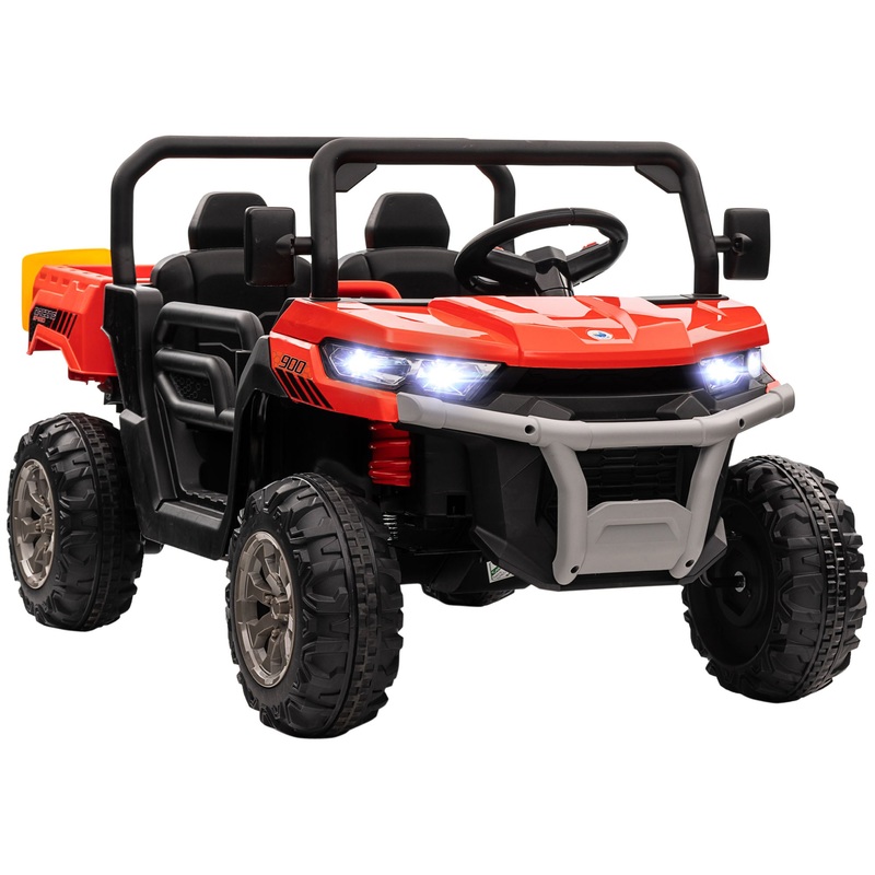 12V Two-Seater Kids Electric Ride-On Car w/ Electric Bucket – Red